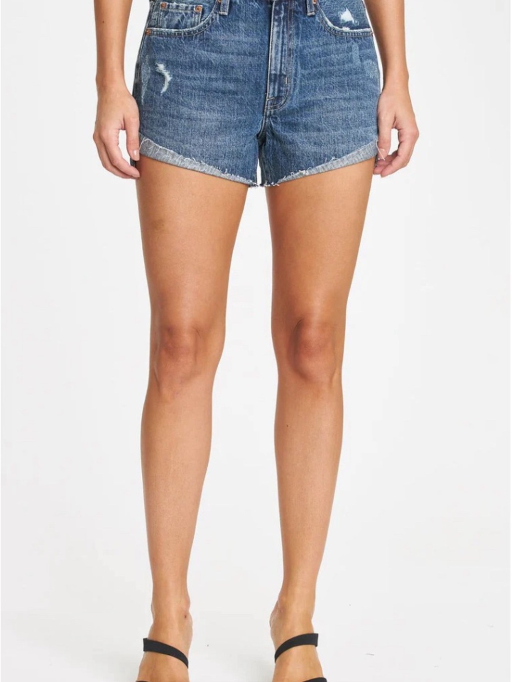 pistola Medium Blue High-Rise Cutoff Denim Shorts